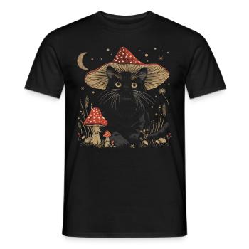 Cottagecore Aesthetic Black Cat Mushroom Hat Wi - Men's T-Shirt - black - Front - AI Model Male 178 light (178cm)
