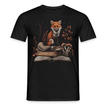 Cottagecore Ästhetischer Fuchs Bücher Pilz Vintage - Männer T-Shirt - Schwarz - Vorne - AI Model Male 178 light (178cm)