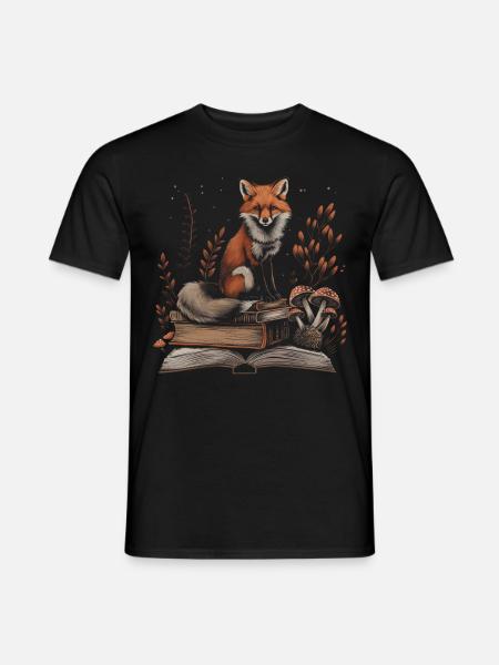 Cottagecore Ästhetischer Fuchs Bücher Pilz Vintage - Mænd T-shirt - sort