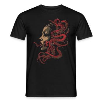 Weirdcore Aesthetic Octopus Woman Face Horror - Men's T-Shirt - black - Front - AI Model Male 178 light (178cm)