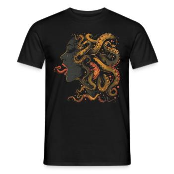Weirdcore Aesthetic Octopus Woman Face Horror - Men's T-Shirt - black - Front - AI Model Male 178 light (178cm)