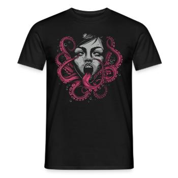 Weirdcore Aesthetic Octopus Woman Face Horror - Men's T-Shirt - black - Front - AI Model Male 178 light (178cm)