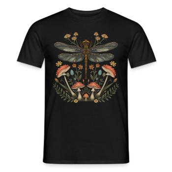 Cottagecore Ästhetisch Libelle Pilz Witchy Floral - Männer T-Shirt - Schwarz - Vorne - AI Model Male 178 light (178cm)