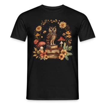 Cottagecore esthétique hibou livres champignon sorcière fl - T-shirt homme - noir - Devant - AI Model Male 178 light (178cm)