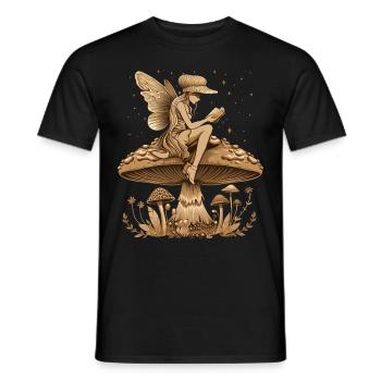 Cottagecore Aesthetic Fairy Book Mushroom Witch Fairyc - Men's T-Shirt - black - Front - AI Model Male 178 light (178cm)
