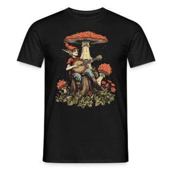 Cottagecore esthétique elfe banjo jouer champignon wi - T-shirt homme - noir - Devant - AI Model Male 178 light (178cm)