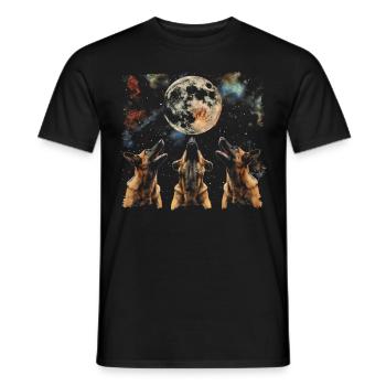 Belgian Malinois Dog Howling Moon - Men's T-Shirt - black - Front - AI Model Male 178 light (178cm)