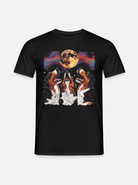 Bernese Mountain Dog Howling Moon - Men's T-Shirt - black