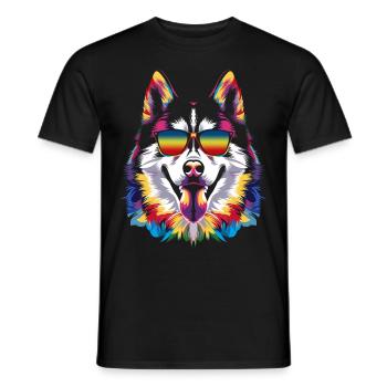 Siberian Husky Hund Sonnenbrille Popart - Männer T-Shirt - Schwarz - Vorne - AI Model Male 178 light (178cm)