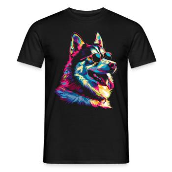 Lunettes de soleil chien Husky Sibérien Popart - T-shirt homme - noir - Devant - AI Model Male 178 light (178cm)