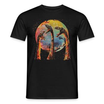 Brachiosaurus Dinosaur Howling Moon - Men's T-Shirt - black - Front - AI Model Male 178 light (178cm)