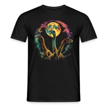 Brachiosaurus Dinosaur Howling Moon - Men's T-Shirt - black - Front - AI Model Male 178 light (178cm)