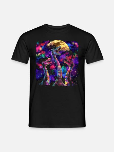 Brachiosaurus Dinosaur Howling Moon - Men's T-Shirt - black