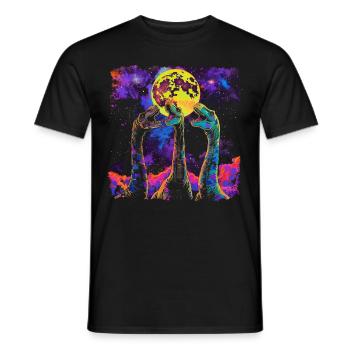 Brachiosaurus Dinosaur Howling Moon - Men's T-Shirt - black - Front - AI Model Male 178 light (178cm)