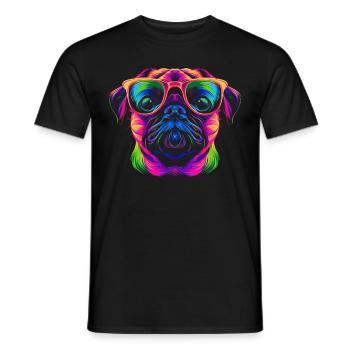 Mops Hund Sonnenbrille Popart - Männer T-Shirt - Schwarz - Vorne - AI Model Male 178 light (178cm)