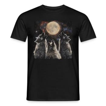 Keeshond Dog Howling Moon - Men's T-Shirt - black - Front - AI Model Male 178 light (178cm)