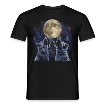 Keeshond Dog Howling Moon - Men's T-Shirt - black - Front - AI Model Male 178 light (178cm)