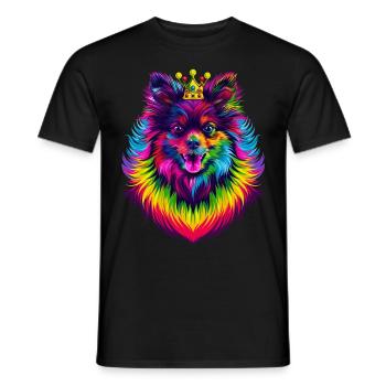 Keeshond Dog Crown Popart - Men's T-Shirt - black - Front - AI Model Male 178 light (178cm)