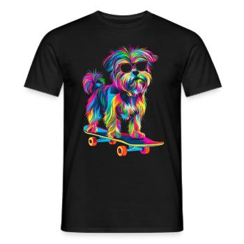 Malteser Hund Skateboard Sonnenbrille Popart - Männer T-Shirt - Schwarz - Vorne - AI Model Male 178 light (178cm)
