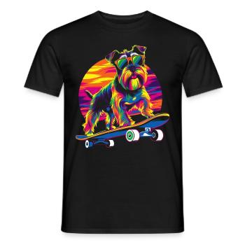 Zwergschnauzer Hund Skateboard Sonnenbrille Popart - Männer T-Shirt - Schwarz - Vorne - AI Model Male 178 light (178cm)