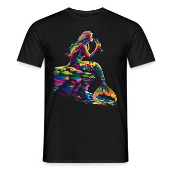 Sirène buvant du vin Popart - T-shirt homme - noir - Devant - AI Model Male 178 light (178cm)