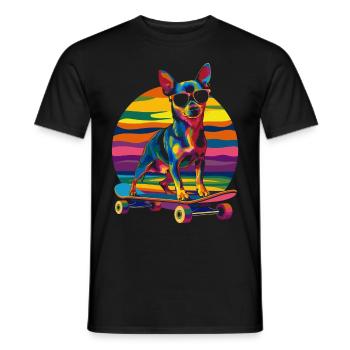 Zwergpinscher Hund Skateboard Sonnenbrille Popart - Männer T-Shirt - Schwarz - Vorne - AI Model Male 178 light (178cm)
