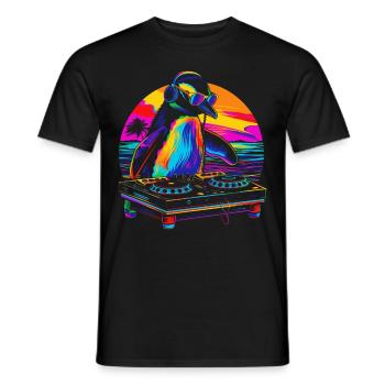 Pinguin DJ Disc Jockey Plattenspieler Strand Sonne - Männer T-Shirt - Schwarz - Vorne - AI Model Male 178 light (178cm)