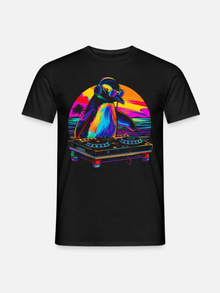 Pinguin DJ Disc Jockey Plattenspieler Strand Sonne - Männer T-Shirt - Schwarz