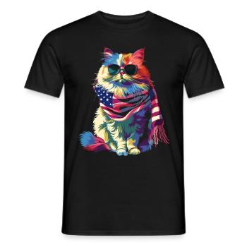 Persische Katze Patriotische US Flagge Sonnenbrill - Männer T-Shirt - Schwarz - Vorne - AI Model Male 178 light (178cm)