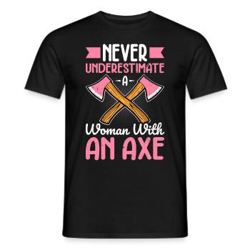Axe throwing woman axe thrower A woman with a - Men's T-Shirt - black - Front - AI Model Male 178 light (178cm)