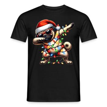 Polka Dot Pug Dog Sunglasses Cute Christmas - Men's T-Shirt - black - Front - AI Model Male 178 light (178cm)