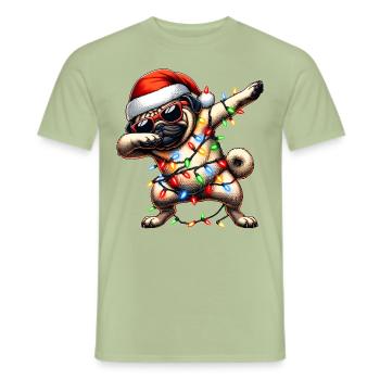 Tupfende Mops Hund Sonnenbrille Niedlich Weihnacht - Männer T-Shirt - Sage - Vorne - AI Model Male 178 light (178cm)