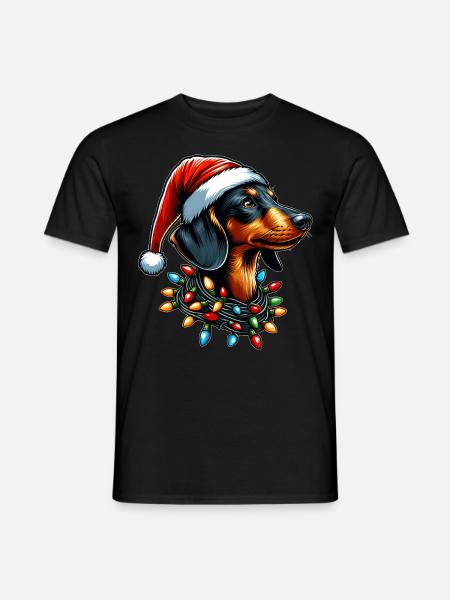 Dachshund Christmas Hat Xmas - Men's T-Shirt - black