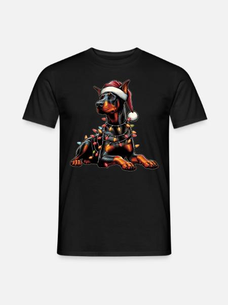 Doberman Dog Christmas Hat Xmas - Men's T-Shirt - black
