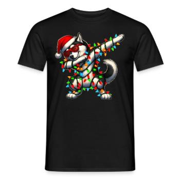 Polka Dot Siberian Husky Dog Sunglasses Cute - Men's T-Shirt - black - Front - AI Model Male 178 light (178cm)