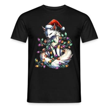 Weißer Kitsune Fuchs Weihnachtsmütze Xmas - Männer T-Shirt - Schwarz - Vorne - AI Model Male 178 light (178cm)