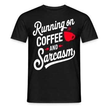 "Running on Coffee and Sarcasm"Retro Coffee Design - Men's T-Shirt - black - Front - AI Model Male 178 light (178cm)