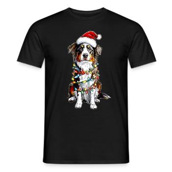 Niedlicher Australian Shepherd Weihnachtshut Xmas - Männer T-Shirt - Schwarz - Vorne - AI Model Male 178 light (178cm)
