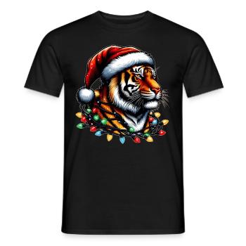 Bengalischer Tiger Löwe Weihnachtsmütze Xmas - Männer T-Shirt - Schwarz - Vorne - AI Model Male 178 light (178cm)