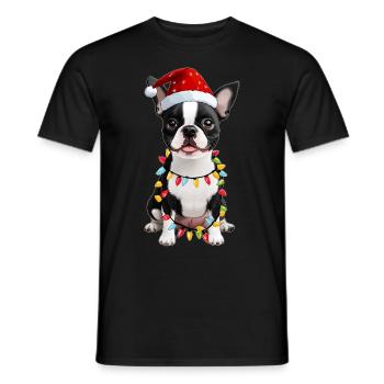 Boston Terrier Chapeau de Père Noël - T-shirt homme - noir - Devant - AI Model Male 178 light (178cm)
