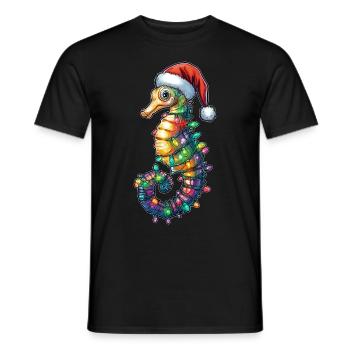 Chapeau de Noël Hippocampe Noël - T-shirt homme - noir - Devant - AI Model Male 178 light (178cm)