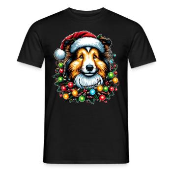 Shetland Sheepdogs Dog Christmas Hat Xmas - Men's T-Shirt - black - Front - AI Model Male 178 light (178cm)
