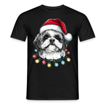 Chapeau de Noël Shih Tzu mignon Noël - T-shirt homme - noir - Devant - AI Model Male 178 light (178cm)