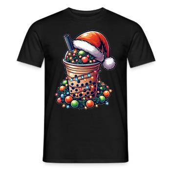 Bubble Tea Boba Milk Tea Santa Hat Xmas - Men's T-Shirt - black - Front - AI Model Male 178 light (178cm)