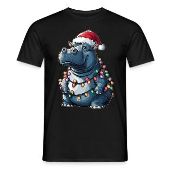 Hippo Hippopotamus Weihnachtsmütze Xmas - Männer T-Shirt - Schwarz - Vorne - AI Model Male 178 light (178cm)