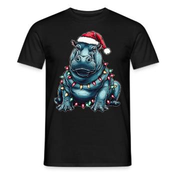 Hippo Hippopotamus Weihnachtsmütze Xmas - Männer T-Shirt - Schwarz - Vorne - AI Model Male 178 light (178cm)