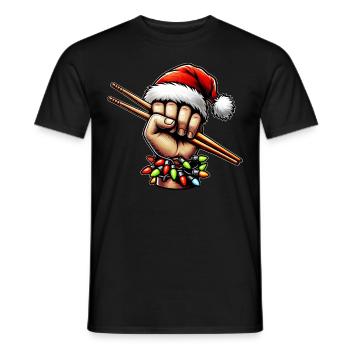 Schlagzeuger Trommel Weihnachtshut Xmas - Männer T-Shirt - Schwarz - Vorne - AI Model Male 178 light (178cm)