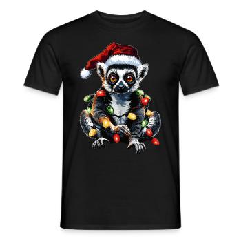 Lémurien Noël Chapeau Noël Anneau Queue Noël - T-shirt homme - noir - Devant - AI Model Male 178 light (178cm)