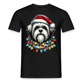 Lhasa Apso Hund Weihnachtsmütze Xmas - Männer T-Shirt - Schwarz - Vorne - AI Model Male 178 light (178cm)