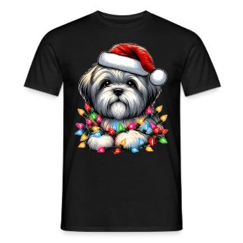 Lhasa Apso Hund Weihnachtsmütze Xmas - Männer T-Shirt - Schwarz - Vorne - AI Model Male 178 light (178cm)